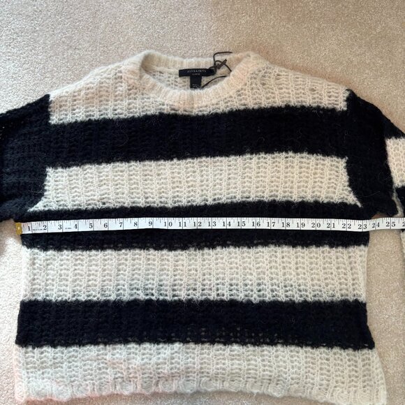 AllSaints Britt chunky knit alpaca blend sweater in black stripe - Size L - NWOT - Picture 6 of 7